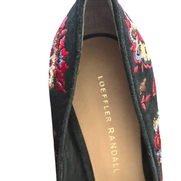Loeffler Randall Sydnee Black Floral Suede Embroidery High Block Heel Pumps Sz 6 - Picture 10 of 11